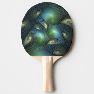 Raquette De Ping Pong Spirales Turquoise Beige Vert Abstrait Fractal Art