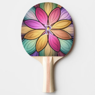 Raquette De Ping Pong Sport Élégant Monogramme Floral Vitrail