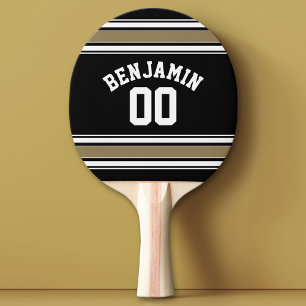 Raquette De Ping Pong Sports Jersey Black and Gold Strips Nom Numéro