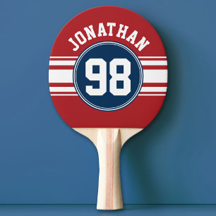 Raquette De Ping Pong Sports Jersey Navy Blue & Red Stripes Nom Numéro