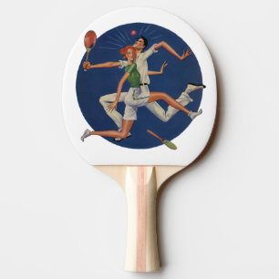 Raquette De Ping Pong Sports Vintage, Joueurs de Tennis S'écrasent avec