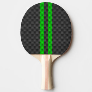 Raquette De Ping Pong Sporty Green Carbon Fiber Style Racing Stripes