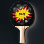Raquette De Ping Pong Style de livre bande dessinée Nom coloré Noir<br><div class="desc">Décor Du Ventilateur De Livres Comiques. Dessin de dessin coloré Explosion pour votre enfant Superhero! Customisez cette conception avec un nom ou un texte et vous pouvez changer la couleur arrière - plan ! Disponible dans d'autres produits.</div>