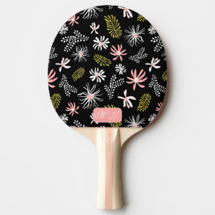 Raquette De Ping Pong Style personnel unique et élégant floral noir et r