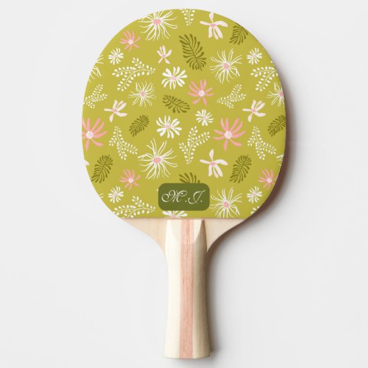 Raquette De Ping Pong Style personnel unique, vert et rose floral (Devant)