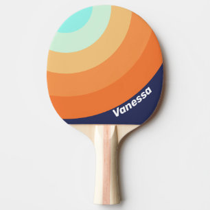 Raquette De Ping Pong Style Rétro Vintage Cercle Lisse Rayure avec Nom