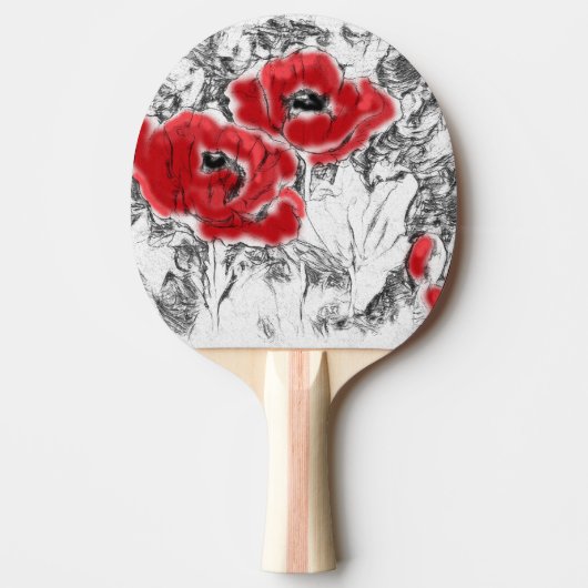 Raquette De Ping Pong Stylo dessiné à la main des pavots rouges fleurs f (Devant)