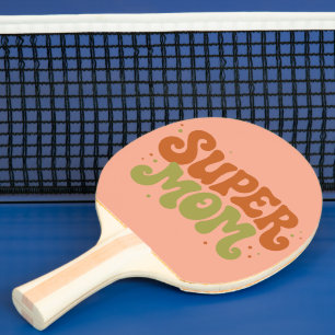 Raquette De Ping Pong SUPER MAMAN Typographie Rétro Amusante et Groovy