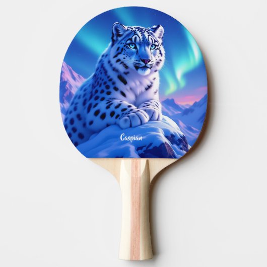 Raquette De Ping Pong Superbe léopard des neiges sur Mountain Rock (Dos)