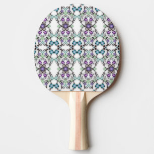 Raquette De Ping Pong Superbe motif de dentelle de fleurs bleu violet