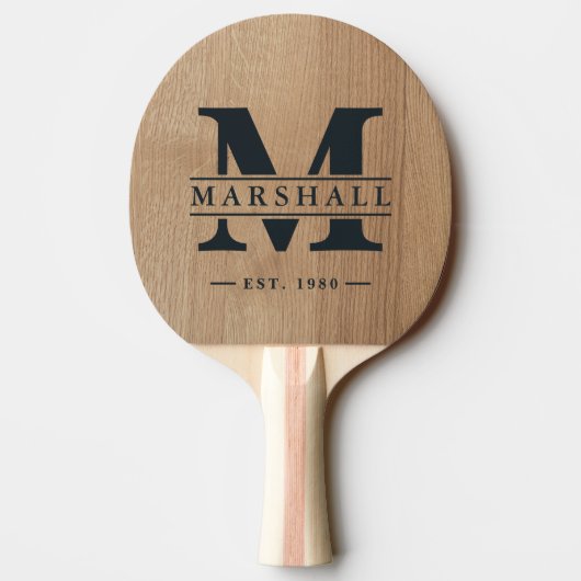 Raquette De Ping Pong Superposition de monogramme et de nom en bois de b (Dos)
