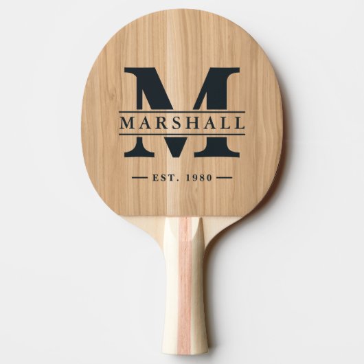 Raquette De Ping Pong Superposition de monogramme et de nom en bois de c (Dos)