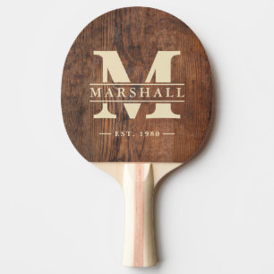 Raquette De Ping Pong Superposition de monogramme et de nom en bois de n