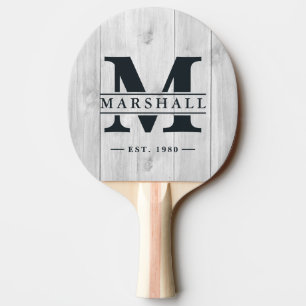 Raquette De Ping Pong Superposition de monogramme et de nom en bois gris