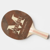 Raquette De Ping Pong Superposition de monogramme et de nom en grès brun (Côté)