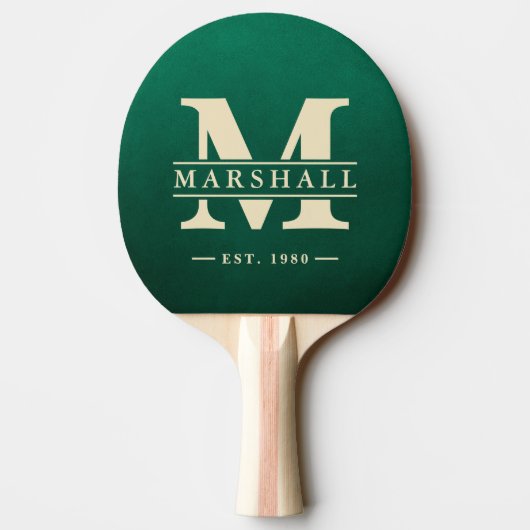 Raquette De Ping Pong Superposition de monogramme et de nom en vert émer (Dos)