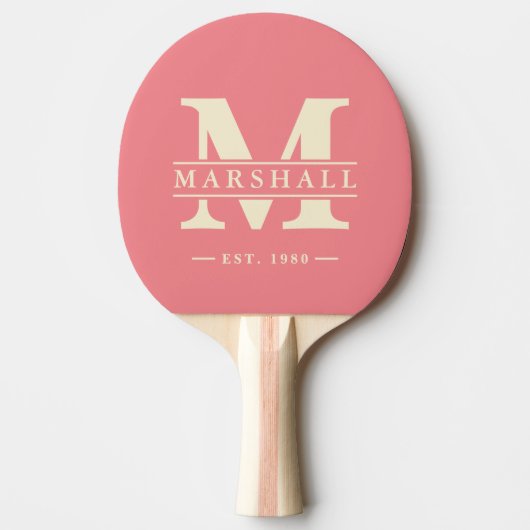 Raquette De Ping Pong Superposition de monogramme et de nom pêche (Devant)