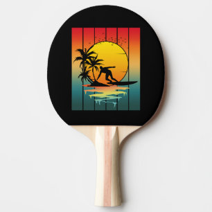 Raquette De Ping Pong Surf de coucher de soleil vintage surfeur océan