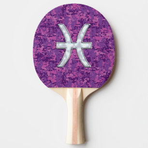 Raquette De Ping Pong Symbole de Pisces Zodiac sur Fuchsia Digital Camo