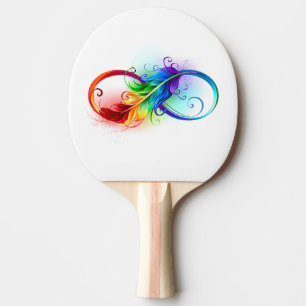 Raquette De Ping Pong Symbole d'infini avec plume arc-en-ciel