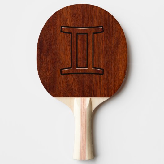 Raquette De Ping Pong Symbole Gemini Zodiac sur l'acajou comme imprimé (Devant)