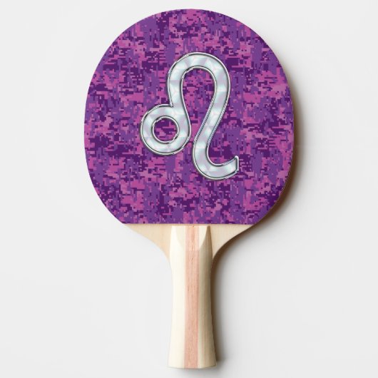 Raquette De Ping Pong Symbole Leo Zodiac sur Camo numérique Fuchsia rose (Dos)