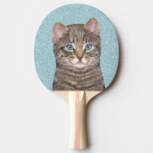 Raquette De Ping Pong Tabby Gris Peinture Chat - Cute Original Art Chat