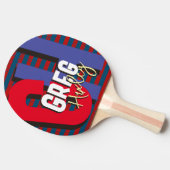 Raquette De Ping Pong Table Tennis Player Nom gras rouge bleu monogramme (Côté)