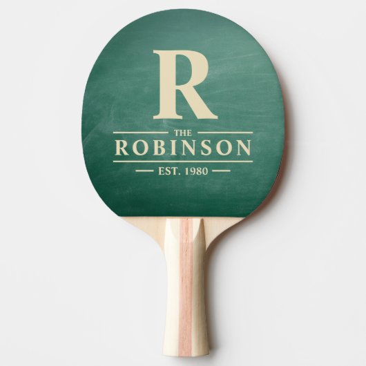 Raquette De Ping Pong Tableau Vert Nom de Famille & Initiale (Devant)