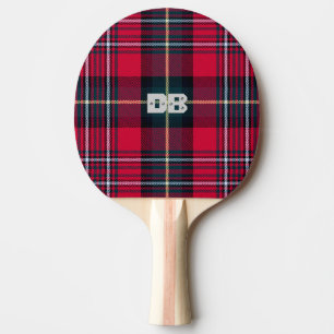Raquette De Ping Pong Tartan rouge avec vos initiales ou votre nom