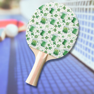 Raquette De Ping Pong Tasses à bière vertes élégantes et trèfles blancs