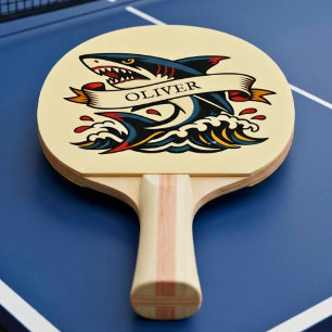 Raquette De Ping Pong Tatouage rétro requin nautique