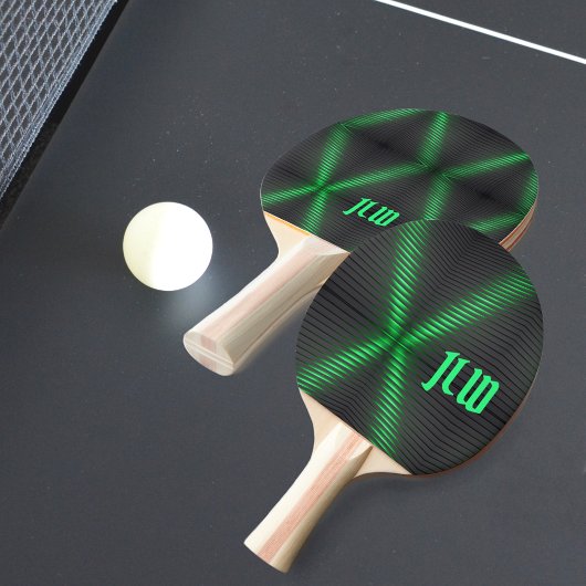 Raquette De Ping Pong Techno à rayures vertes et noires avec initiales