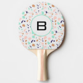 Raquette De Ping Pong Terrazzo blanc rousse menthe monogramme initial (Devant)