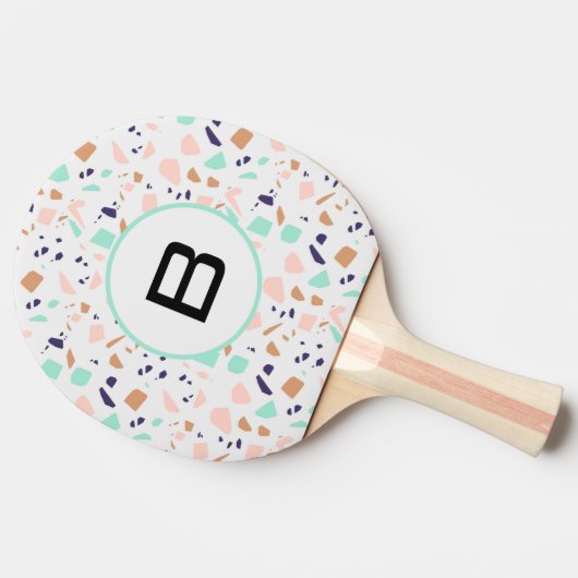 Raquette De Ping Pong Terrazzo blanc rousse menthe monogramme initial (Côté)
