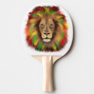 Raquette De Ping Pong Tête de lion Rasta rouge jaune vert dessin Jamaïqu