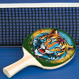 Raquette De Ping Pong Tête de tigre couleurs arc-en-ciel peinture taches
