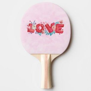Raquette De Ping Pong Texte d'amour rouge en lettres bloc gras Aquarelle