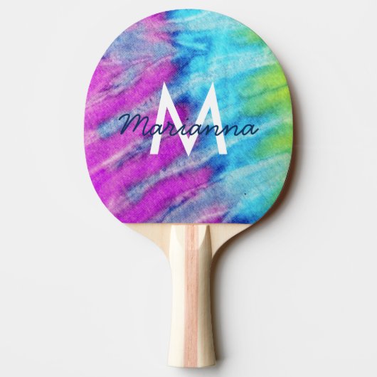 Raquette De Ping Pong Tie Dye Design Monogramme Retro (Dos)