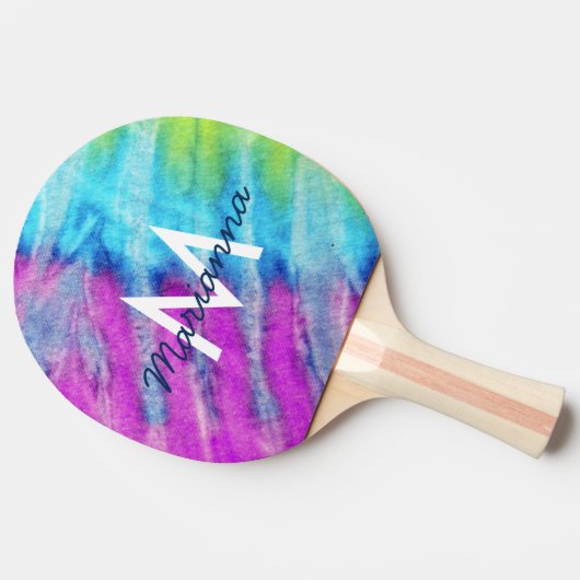 Raquette De Ping Pong Tie Dye Design Monogramme Retro (Côté)