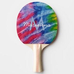 Raquette De Ping Pong Tie Dye Monogramme Nom Retro Hippie