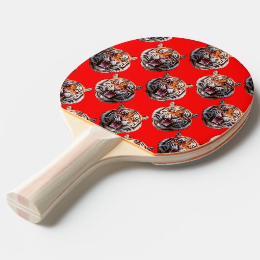 Raquette De Ping Pong Tiger Head Pattern Design Red (Devant Angle)