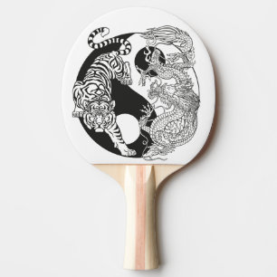 Raquette De Ping Pong Tigre blanc contre dragon vert dans le Yin yang pi
