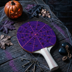 Raquette De Ping Pong Toile d'araignée noire et rose Art Motif Halloween