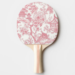 Raquette De Ping Pong Toile de chinoiserie rose dragon fleur de cerisier