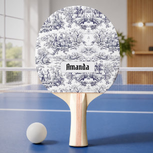 Raquette De Ping Pong Toile de Jouy florale noire vintage monogramme