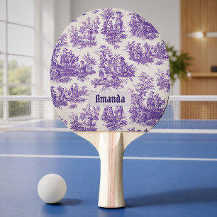 Raquette De Ping Pong Toile de Jouy florale violette vintage monogramme