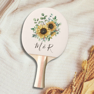 Raquette De Ping Pong Tournesol vintage aquarelle monogrammé