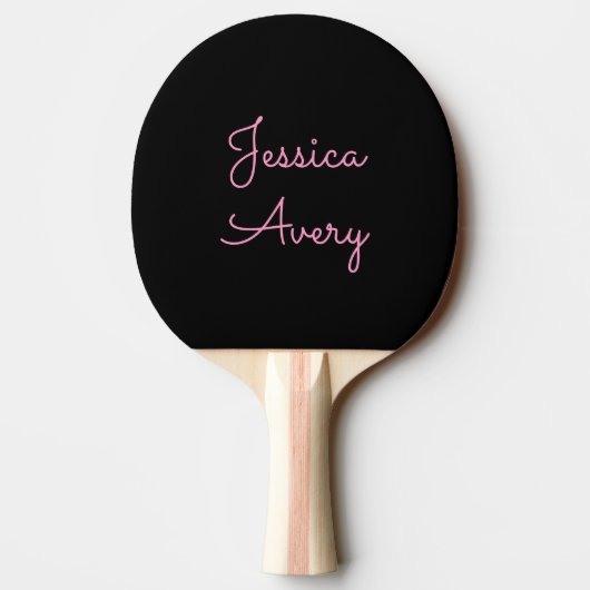 Raquette De Ping Pong Tout nom | Script rose modifiable Cool sur noir (Dos)