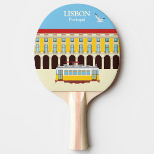Raquette De Ping Pong Tramway jaune de Lisbonne style vintage